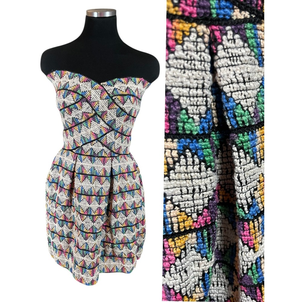 Luxxel Dress XS Tiered Geometric Strapless Tube Mini Fit Flare Y2K Punk Rock‎